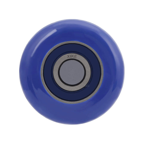 Close-up of a blue roller from a 10 Pack Blue 2 Inch Nylon Garage Door Roller With 7 Inch Stem Quiet Durable High Load 6200 2RS Double Sealed Precision Bearings For Smooth Operation And Dust Moisture Protection.