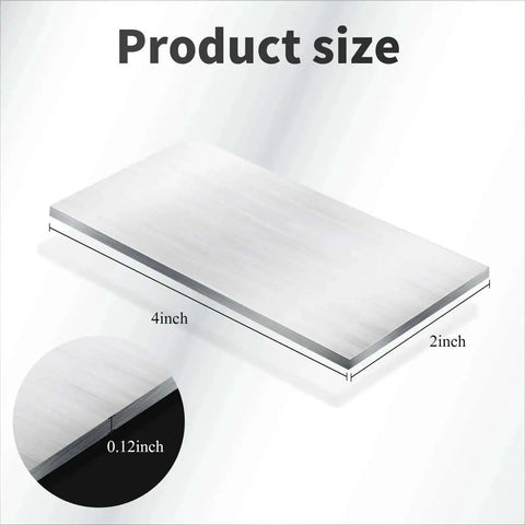 Size diagram of 20 Piece Aluminum Welding Plates 2 By 4 Inch One Eighth Inch Thick For TIG MIG Arc Welding Practice.