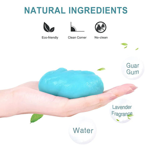 Cleaning Gel For Car Detailing Putty And Vent Cleaner Goo For Auto Interior Dust Removal Mud Slime Great For Vents And Crevices And Keyboard Cleaner Gel One Pack in a hand, showcasing its blue, eco-friendly texture.