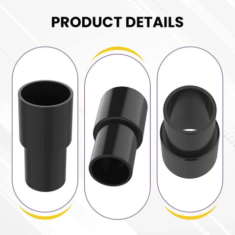 Two Pack Vacuum Hose Adapter For Connecting One And Three Eighths Inch Outer Diameter To One And Quarter Inch Inner Diameter, Plastic Cleaner Hose Connector Reducer, Dust Collection Accessory, Fits Most Vacuums, Durable Black.