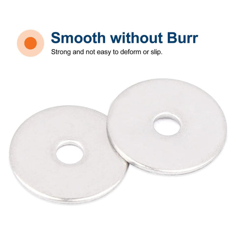 Two 18-8 stainless steel fender washers, #8, 3/16 in hole, 3/4 in outer diameter, 0.045 in thick