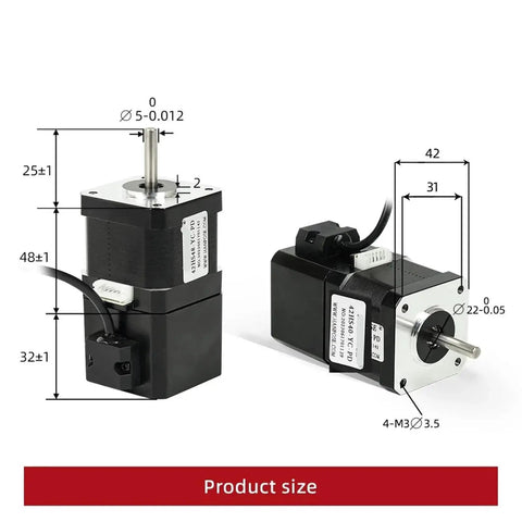 Front view of two 42mm NEMA17 stepper motors (42HS48-YC-PD), 12V 1.8A, 52N·cm, 4-lead cables for 3D engraving.