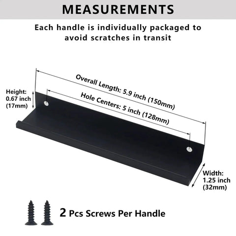 Measurements of 30 Pack Matte Black Concealed Tab Cabinet Pulls For Kitchen Cabinets And Drawers 5.9 Inch Length Hidden Finger Pulls