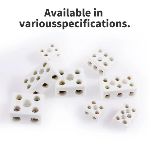 Ceramic terminal blocks, white porcelain, 2W5H, 2-way 5-hole, 3mm, 10A 500V, set of 10