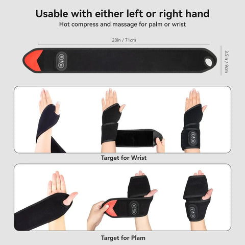 Cordless Wrist Hand Heating Pad Massage For Carpal Tunnel Relief With 3000mAh Battery And Vibration, showing wrap on hands