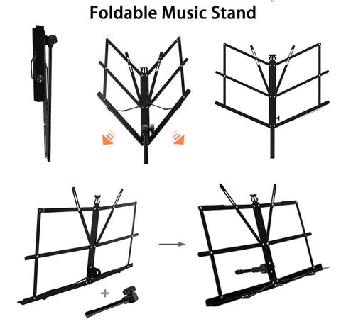 Portable Foldable Music Stand For Piano And Violin, Lightweight Metal Sheet Music Holder With Carrying Bag And Clips, Adjustable 28 To 54 Inches
