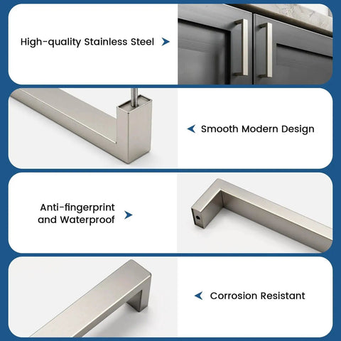 10 Pack Brushed Nickel Dresser Handles and Cabinet Pulls, stainless steel finish, anti-fingerprint, corrosion resistant design