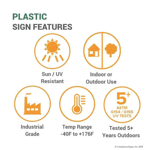 Plastic sign features for Emergency Generator Stop Sign 10x7 Inch Plastic For Electrical Panels Indoor Outdoor Weather Resistant.