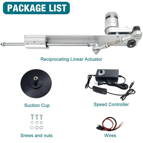 24V Reciprocating Linear Actuator Kit with Suction Cup, Speed Controller, Screws, Nuts, and Wires for DIY Projects