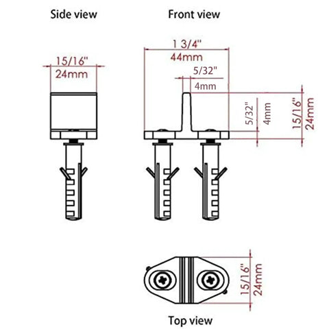 Black Aluminum Floor Guide For Sliding Barn Door Hardware Set Of 2 With T Shape Floor Mounted For Easy Installation Durable Anodized Aluminum With One Eighth Inch Arm Thickness Designed For A Quarter Inch Wide And Three Quarter Inch High Floor Groove in dimensional diagram