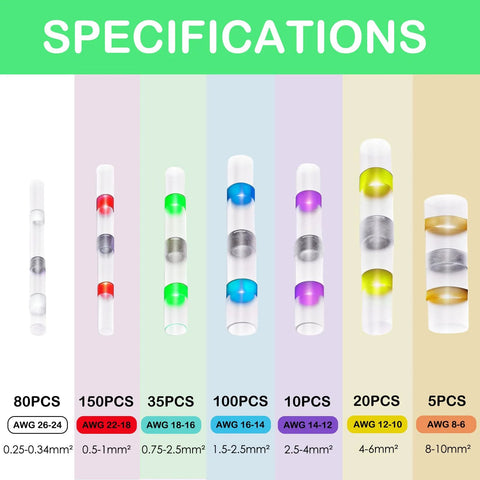 400pcs heat-shrink solder connectors kit for waterproof wire connections; assorted AWG sizes