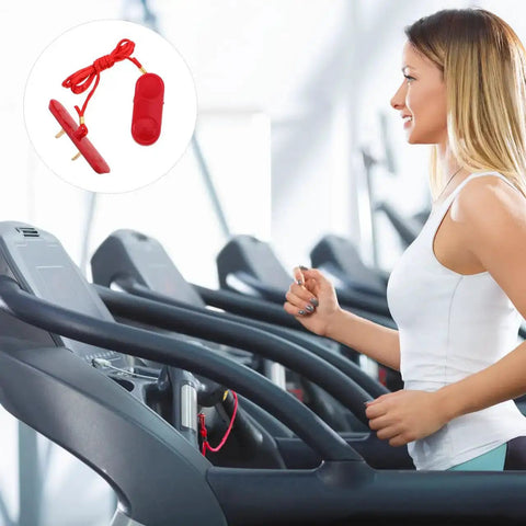 Woman on treadmill with Replacement Treadmill Safety Key And Emergency Stop Clip For Treadmills Running Machines in red in focus