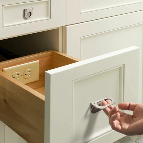 Open drawer with hand holding 2 Pack Flush Pull Handles Black Concealed Installation Invisible Flip Drawer Pulls For Cabinets And Furniture Durable Zinc Alloy Recessed Grip With Screws For Cabinets Doors Drawers And Wardrobes