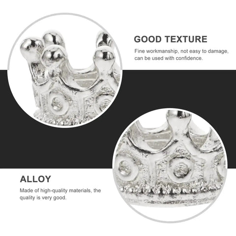 Close-up of 50 Piece King Crown Charms 3D Mini Alloy Beads demonstrating fine texture and quality for DIY jewelry.