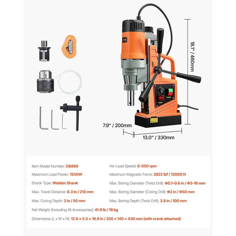 Powerful Magnetic Drill Press For Heavy Metal Drilling With 1550W Copper Motor 2922 Lbf Electromagnet installation layout
