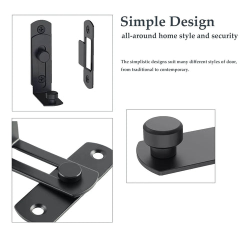 Two Pack Beefy Stainless Steel Barn Door Lock Set With 90 Degree Latch And Catches For Sliding Bathroom Doors Black Finish
