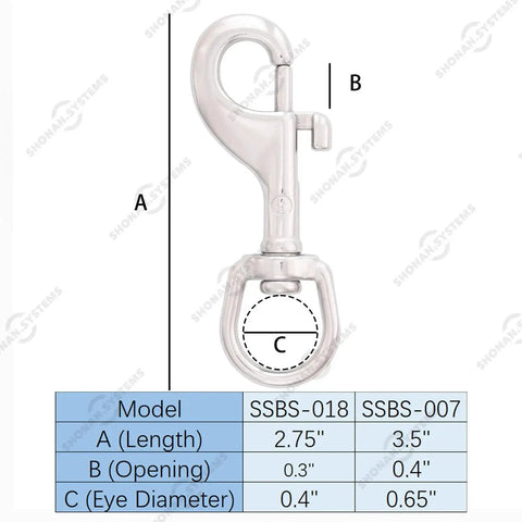 3.5 Inch Swivel Eye Snap Hooks Marine Grade Stainless Steel 2 Pack with measurement guide