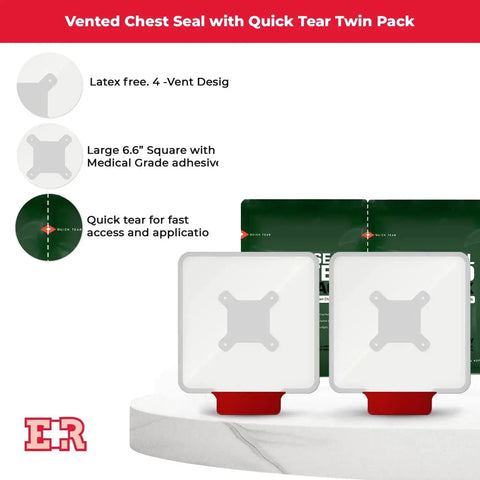 Vented Chest Seal Twin Pack with Quick Tear 6.6 Inch Square Occlusive Dressings for Open Chest Wounds Latex Free Dual Seals