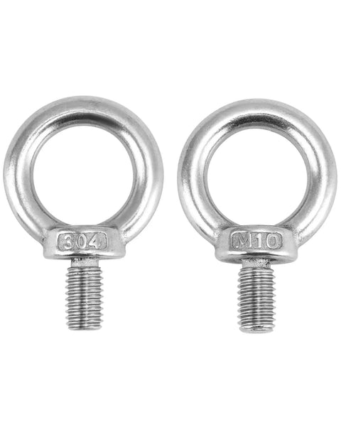 Front view of two 10 Pack Stainless Steel M10 Shoulder Lifting Ring Eye Bolts With Male Thread For Machinery Heavy Duty Ring Shoulder Eye Bolts Rust Resistant 304 Stainless Steel 18mm Length Easy Attach For Lifting And Rigging.