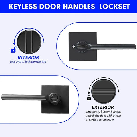 Privacy Door Levers Two Pack Black Heavy Duty Interior Door Handles For Bed And Bath Keyless Locksets with lock buttons shown
