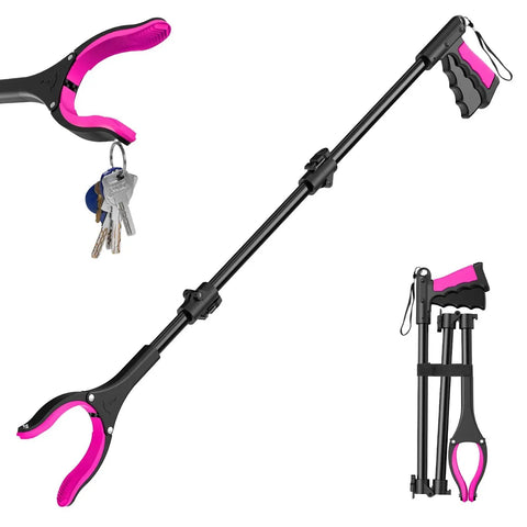 36 Inch Foldable Grabber Reacher Tool With 360 Degree Rotating Jaw And Two Magnets For Easy Trash And Small Item Pickup Lightweight Senior Friendly Long Reach Reacher For Outdoor Cleanup And Everyday Tasks Pink