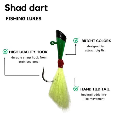Shad Darts Fishing Lures Kit 25 Pack With One Eighth Oz Jig Heads And Bucktail Assorted 5 Colors Perfect For Crappie American Shad Bass