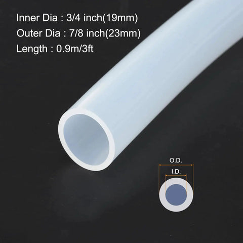 Close-up of 0.9m 3.3ft Clear Silicone Tubing 19mm ID By 23mm OD with diagram showing inner and outer diameter
