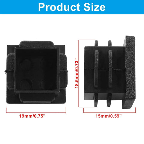 12 Pack 3/4 Inch Square Plastic Plugs End Caps For Square Tubes And Furniture Legs Black Ribbed Design Product Size Dimensions