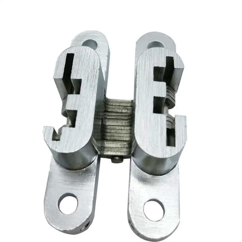 Invisible Concealed Cross Hinges For Wood And Metal Doors, Satin Nickel Finish, 59.8mm Leaf Height, 2 Pack, close-up view