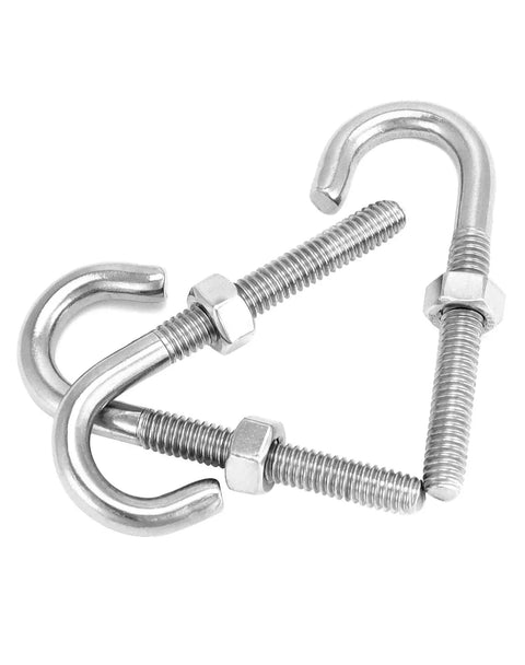 High Strength Steel J Bolt Five Sixteenth Inch Diameter By Three Inch Length With Nut Ten Pack Partial Thread Light Duty Anchor