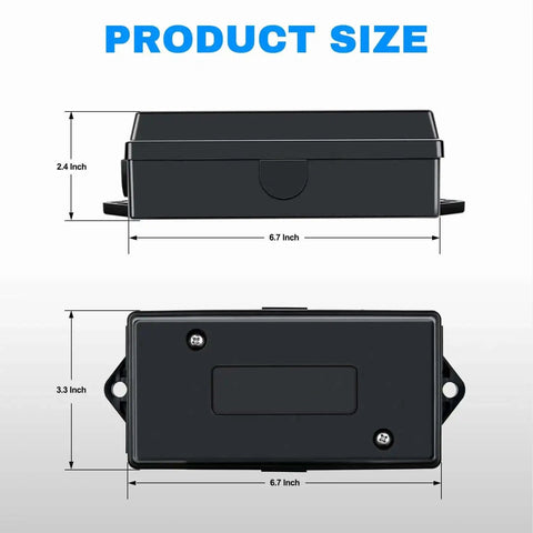 Dimensions of 7 Way Trailer Junction Box Weatherproof Connector For RV Camper Caravan Boat, showing side and top view