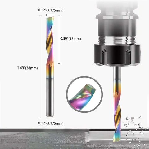 Single Flute CNC Router Bits For Aluminum Cutting One Eighth Inch Shank Solid Carbide Spiral End Mills With DLC Coating 15mm Cutting Length