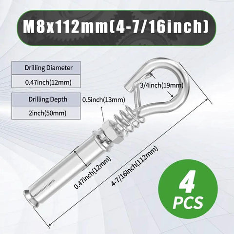 Diagram of M8 By 112 Mm Concrete Anchors With Spring Hook 304 Stainless Steel Expansion Screws, showing dimensions.