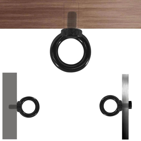 Two Pack M10 Lifting Eye Bolts Stainless Steel 304 Heavy Duty Shoulder Eye Bolts Black Finish installed in different views