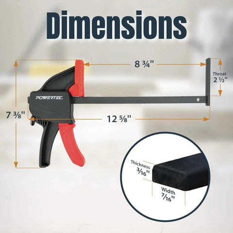 Two Pack Eight And Three Quarters Inch Quick Release Track Saw Track Clamp Set dimensions with measurements and design details