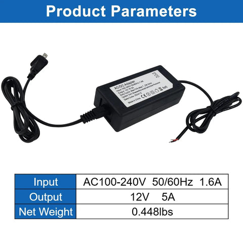 Versatile 12V 5A AC DC Power Adapter For 12V Linear Actuators And Motors With 100 240V AC Input Safe Overcurrent Protection