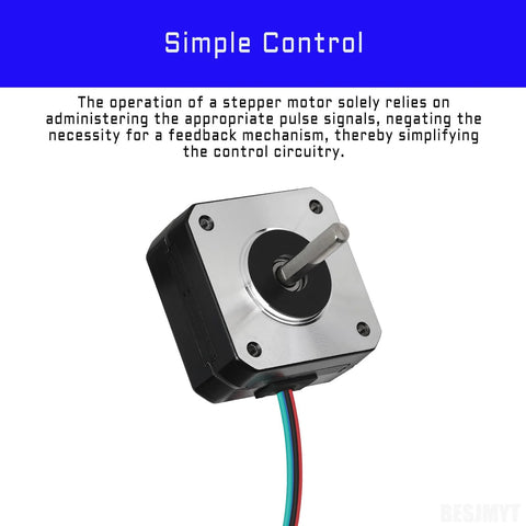 BESJMYT Nema 17 stepper motor with black housing and silver faceplate, 4-wire bipolar leads