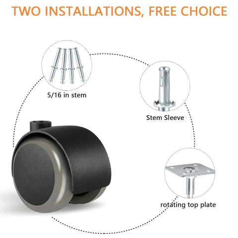 Heavy Duty 2 Inch Caster Wheels Set Of Four With Rotating Top Plate And Five Sixteenth Inch Valve Stem Replaceable Grey Furniture Casters