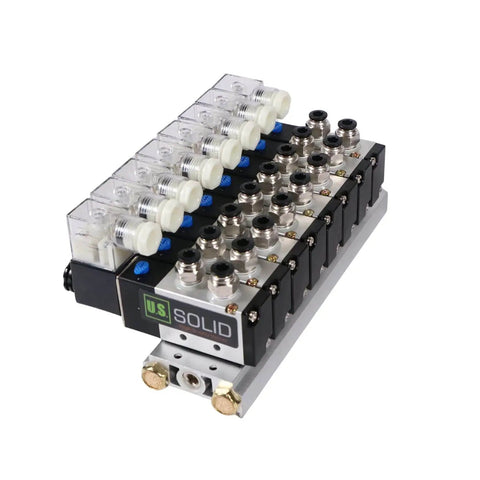 Beefy Eight Valve Pneumatic Solenoid Valve Kit 4V210-08 five way two position base mounted with one quarter inch NPT threads DC 12V