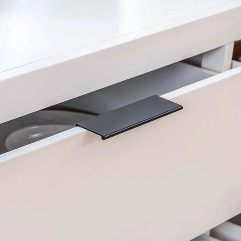 Black 5 Inch Edge Finger Cabinet Pulls Set Of 10 For Kitchen Cabinets And Furniture Doors, Aluminum Alloy Drawer Handles, easy installation shown