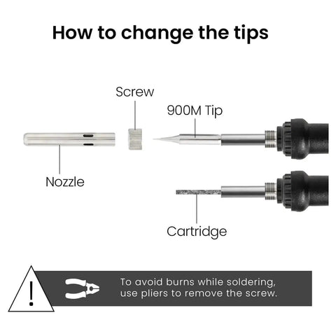 Instructions to change tips for 60 Watt Adjustable Temperature Soldering Iron Kit With 5 In 1 Electronics Repair Set