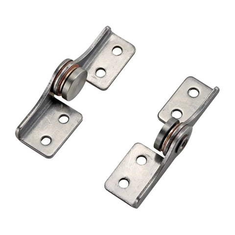 Pair of stainless steel L-shaped damping hinges with compact pivot units