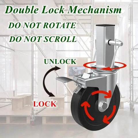 5 Inch Scaffolding Caster Set Of 4 With Heavy Duty Baker Wheels Dual Locking Brakes And Rubber Tires One And A Quarter Inch Square Stem Replacement For Six Foot Baker Scaffolds Each Caster Supports 440 Lbs Easy Swivel And Secure Lock