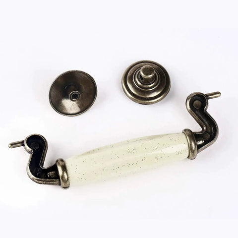 Set Of 4 4.5 Inch Ceramic Drop Handle Drawer Pulls In Antique Bronze Finish For Kitchen Cabinets And Dressers, close-up