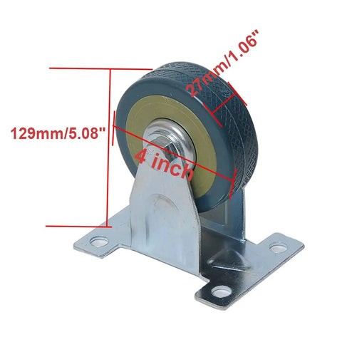 4 Inch Heavy Duty Rubber Fixed Caster Wheels With Galvanized Top Plate Non Swivel For Small Machinery Trolleys Shopping Carts