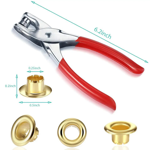 DIY Grommet Eyelet Pliers Kit With 300 Metal Eyelets For Belts Shoes Clothes And Leather Projects - 1 Quarter Inch Punch Tool Set
