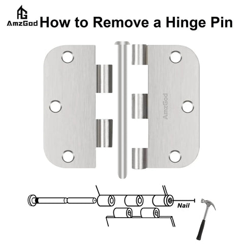 Diagram showing how to remove a hinge pin from Brushed Nickel Door Hinges 30 Pack For Interior Doors.