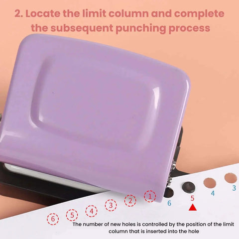6 Hole Punch For A4 A5 B5 Notebooks And Planners with positioning column, portable handheld metal puncher on a paper sheet