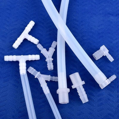 JoyTube plastic 1/8 in hose barb connectors set with T and elbow fittings, white translucent, pack of 12