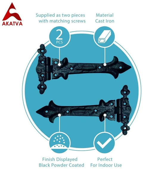 Heavy Duty T Hinge Set For Wooden Fences And Gates Black Matte Gate Hinges with screws, cast iron, electrostatic coating